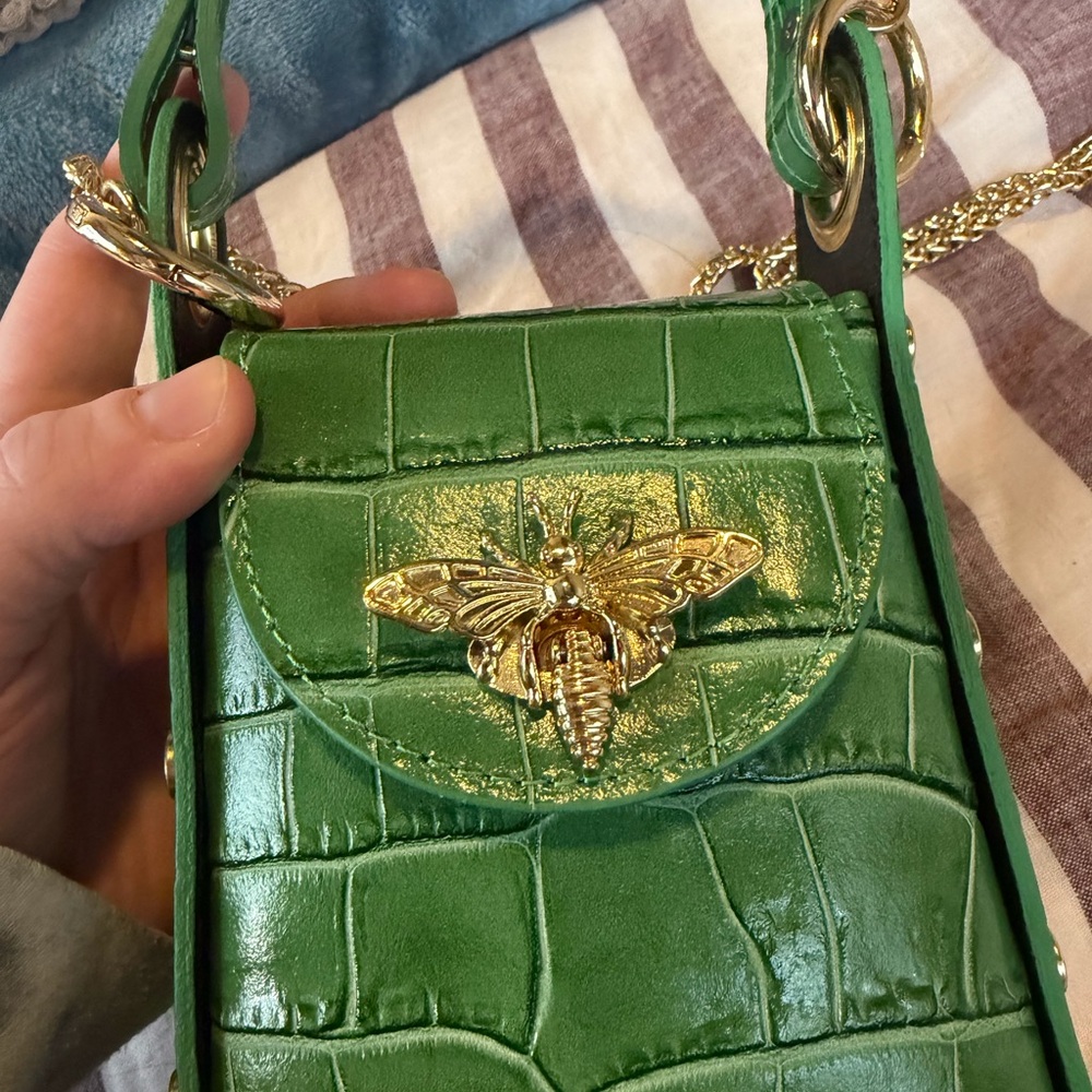 Persaman New York Green Mini Bag with Gold Insect Detail